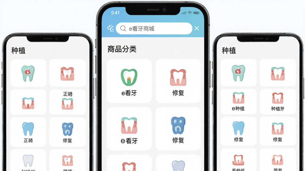չʾe�����̳�APP�ġ���Ʒ���ࡱҳ�棬��Ļ������������ֲ���������޸���ͼ�꣬����������д�š�e�����̳ǡ���ÿ����������Сͼ�꣬������������ǳɫ��������ƽ����ƣ����ʸߣ�������