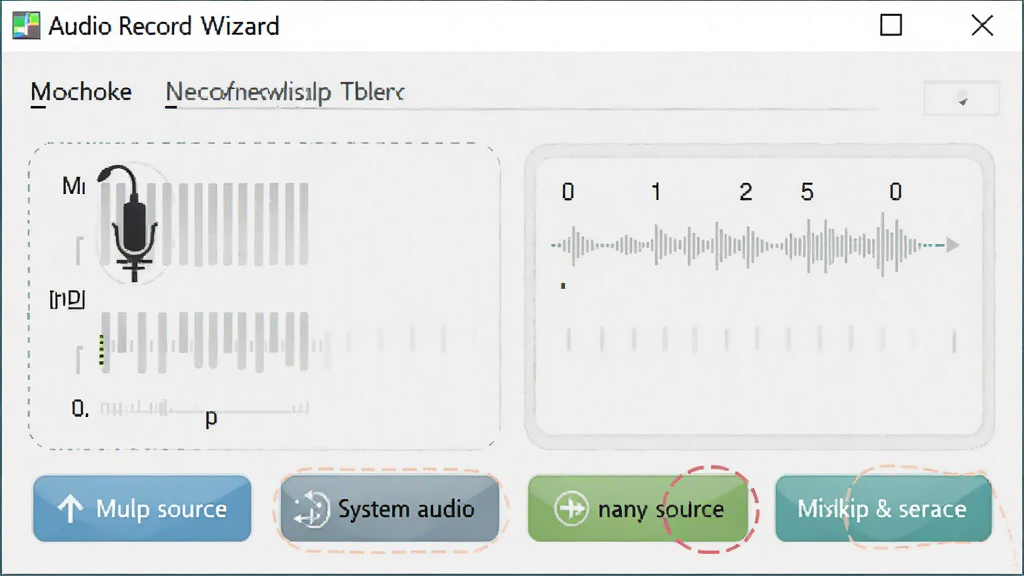 ����ΪAudio Record Wizard����¼��Դѡ����棬��ʾ��˷���ϵͳ��Ƶѡ������������Ű��࣬���ʵ�ã�ϸ��ͻ����Դ�л���ť�����ʸɾ����޶���Ԫ��