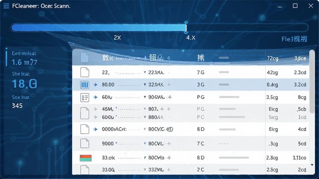 FCleaner���ɨ�����ʾ��ͼ������Ϊɨ����������ļ��б������־��У��Ű����������Ƽ�����ɫ����ϸ�ڰ����ļ���С������ͳ�ƣ����ʸ���ɾ����޶���Ԫ��