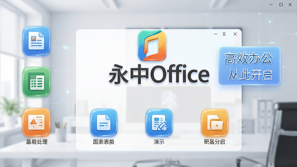 ���壺����Office�����������棬����ִ��İ칫���汳����������ʾ������Office��ͼ�꼰�������ƣ��Ҳ��������֡���Ч�칫 �Ӵ˿����������֣����Ӿ����У�����������ִ�����������ʾ��������ģ���ͼ�ꡣ�Ű棺���½ṹ���Ϸ�Ϊ������־���·�Ϊ��������ͼ�ꡣ�������Ƽ��ںϷ��ɫ���������¡�ϸ�ڣ�ͼ���Ե�о�ϸ����������������΢����������������ʣ�8K�����壬�ɾ����޶���Ԫ�ء�