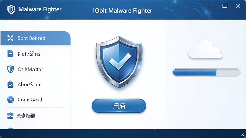 ���壺IObit Malware Fighter ���������棬��ʾһ������ͼ��͡�ɨ�衱��ť�����֣�������У���๦���б����Ҳ�ɨ����ȡ��Ű棺���������������棬���ֱ�ǩ��IObit Malware Fighter��������ִ��Ƽ��У���ɫ��Ϊ����ϸ�ڣ��߹�Ч������Ӱ��͡����ʣ����壬�ɾ����޶���Ԫ��