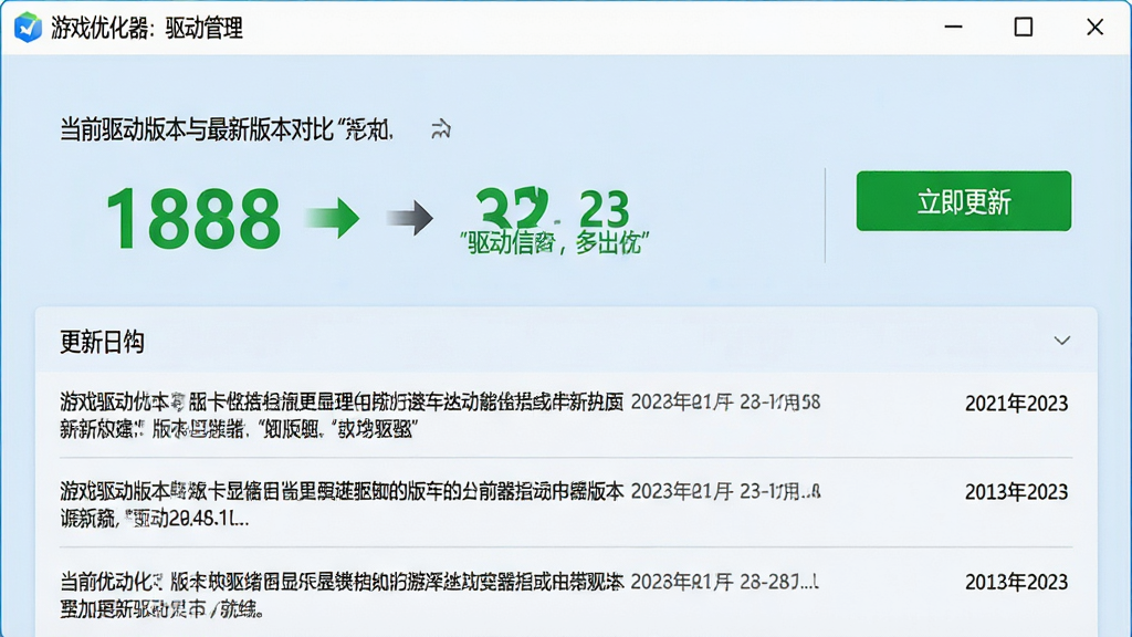 ���壺��Ϸ�Ż������������������棬��ʾ��ǰ�����汾�����°汾�Աȡ����֣��Ϸ�Ϊ�Կ��ͺ���Ϣ���·�Ϊ������־�б����Ҳ��С��������¡���ť���Ű棺�汾������ɫ��������ע��������־�ü��������С������ˬ��ǳ��ɫ����������С�ϸ�ڣ��汾�Աȴ��м�ͷʾ�⣬��־���������ڡ����ʣ�����ͼ�������ֿɶ���ǿ���ɾ��޶���Ԫ�أ�ͼƬ�����ּ����ţ��硰�����Ѿ�������