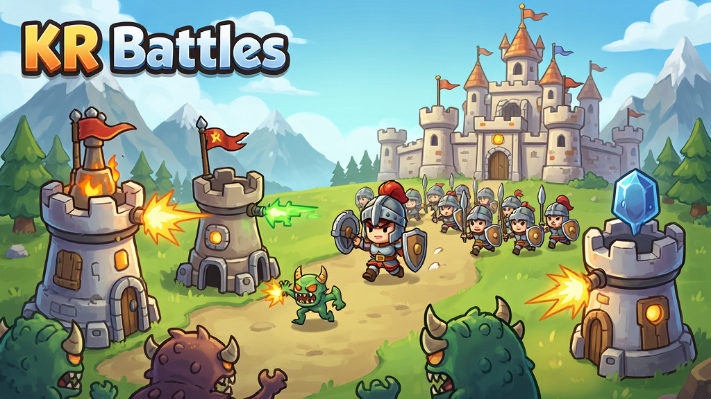 KR Battles ��Ϸ���Ӿ�ͼ��չʾ��ͨ���ս����ǰ����������ͬ���ܵķ��������ڹ�������о��д�ͷ����Ӣ�۴���ʿ����棬Զ���ǳǱ���ɽ������������ϸ�壬UI�������࣬���С�KR Battles���������֣����ΪQ���ֻ棬ϸ�ڷḻ�����ʸ���ɾ����޶���Ԫ��