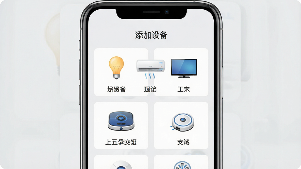 һ��չʾ��������APP�豸����ҳ����ֻ���ͼ���ͼƬ������Ϊǳ��ɫ���ֻ����������ʾ�������豸���������·���������ʽ�����ŵ��ݡ��յ������ӡ�ɨ�ػ����˵ȶ����豸ͼ�꣬ÿ��ͼ���·������������ƣ������Ű��������������дʵ�����ʸ��壬ͻ�����豸ͳһ�����ı���ԡ�