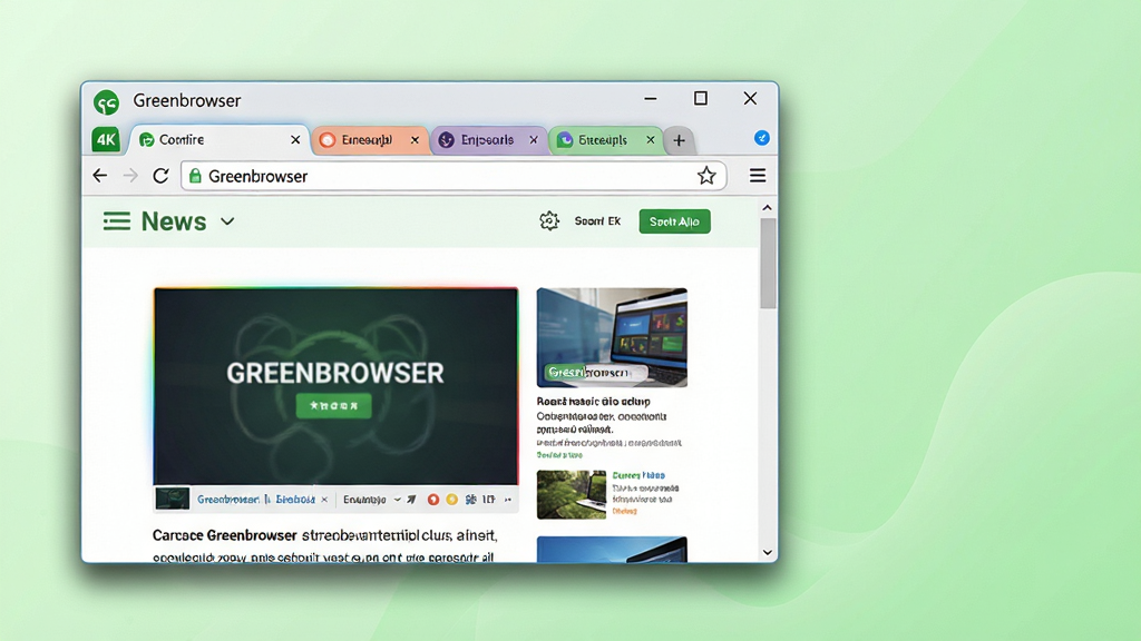 ���壺һ����Ϊ��Greenbrowser����ɫ�������������������չʾͼ�����������¼�࣬���岼�ֳ���Ϊ�����Windows�����������ڡ����֣���������������������棬����Ϊ��ǩ���͵�ַ�����·���ĳ�������Ż���վ��������ҳ���ݣ�ҳ������������Ű棺���������λ�ڻ�������ƫ���Ҳ����״�������͵�ǳ��ɫ���䱳����������ӰЧ����Ȼ�����дʵ����ִ�����Ƽ��н�ϣ�����ϸ������������ϸ�ڣ���ַ����ʾ��Greenbrowser����������ǩ���ж����ɫ��ǩҳ���������κζ���ͼ��򵯴������ʣ�4K���壬ɫ��ͨ͸������ɾ����޶���Ԫ�ء�
