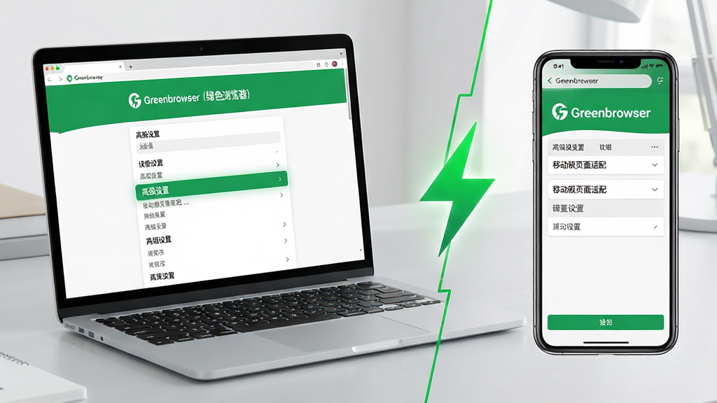 ���壺һ̨�ʼǱ�������Ļ��ʾ��Greenbrowser����ɫ�����������ѡ������ҳ�棬�Ա���һ���ֻ���Ļ��ʾͬ����������ƶ����档���֣����ҷ���ʽ��ͼ������ǵ��Զ˽��棬�ұ����ֻ��˽��棬�м�����ɫ����ͼ�����ӡ��Ű棺�����豸��Ļ���������ɼ�������Ϊǳ��ɫ����̨����񣺿Ƽ��У��豸дʵ����Ļ��������������ϸ�ڣ�������Ļ����ҳ�������ʾ���߼����á����ֻ���Ļ����ʾ���ƶ���ҳ�����䡱ѡ����С�Greenbrowser�����������ʣ����壬͸�ӽǶ����ʣ�����ɾ����޶���Ԫ�ء�