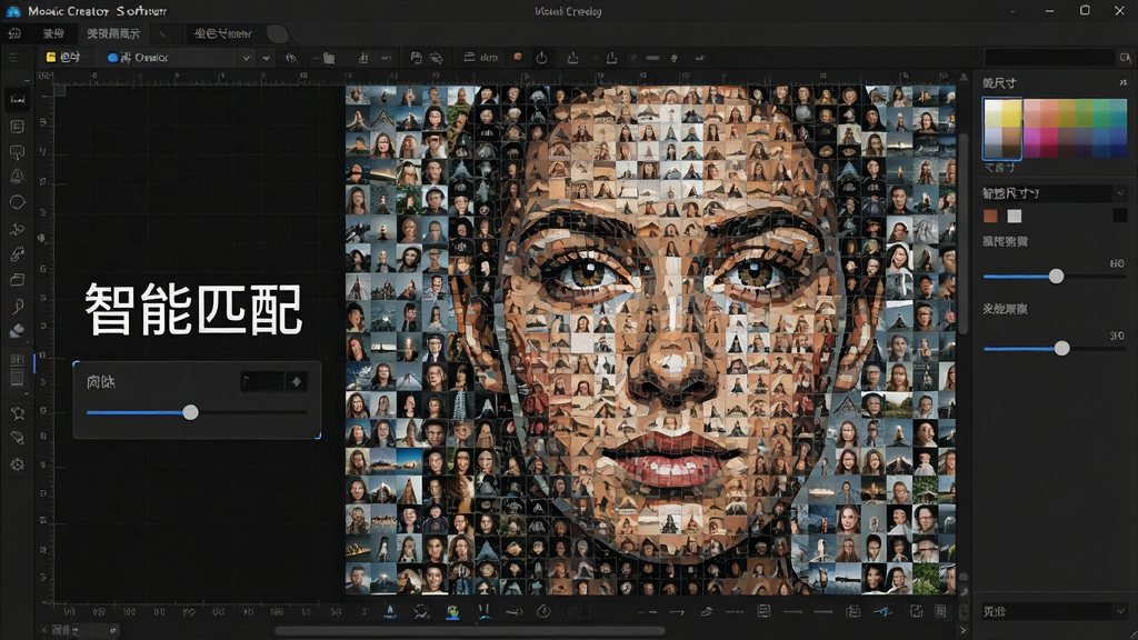 һ��Mosaic Creator��������չʾͼ������������һ������������СͼƬƴ�ϳɵ����������˻�������С�����ƥ�䡱����������Ϊ��ɫ����̨������������עɫ��ߴ���ڻ��ˣ�ͼƬ���дʵ��ϸ�ڷḻ�����ʸ��壬�޶�������Ԫ�ء�
