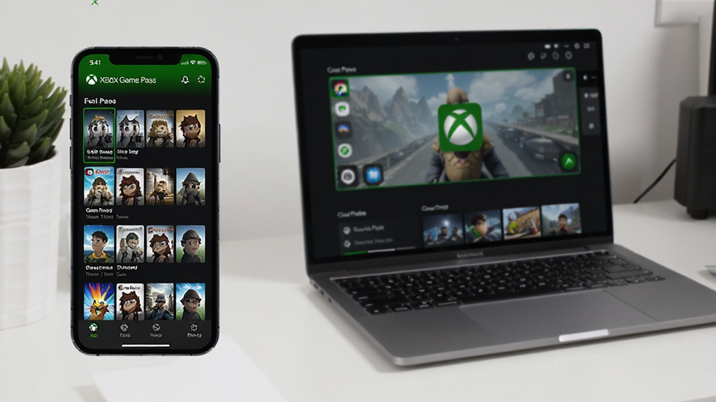 һ��չʾ�û����ֻ��͵�����ʹ��Xbox Game PassӦ�õĳ���ͼ�����Ϊ�ֻ���Ļ��ʾ��Ϸ�б����Ҳ�Ϊ�ʼǱ�������Ļ��ʾ����Ϸ���棬����Ϊ���Ĺ���̨������ִ�������������������ʵ���ɾ��޶���Ԫ�أ�����