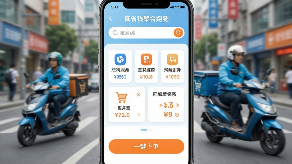 ��������Ϊ�����ֻ���Ļ��д����Ļ������ʾ����ʡǮ�ۺ����ȡ�APP���棬���������¼�࣬�Ϸ�Ϊ���������в�չʾ������ȷ�����ͼ����۸�Աȿ�Ƭ���·�Ϊ��Ŀ�ġ�һ���µ�����ť�����岼�ֲ������ҶԳƣ����²�η�����ǳ�����ɫΪ��ɫ���������ɫ��׺������Ϊģ���ĳ��нֵ������ִ���Ķ��г�����ͻ��ͬ�����͵ĸ�Ч���ݡ����ʸ��壬ϸ�ڷḻ��������ͣ��ɾ��޶���Ԫ�ء�