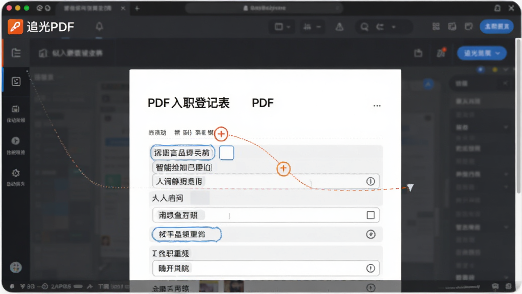 һ�Ž����ͼģ��ͼ������Ϊ��׷��PDF���ı�����дģʽ����Ļ����ʾһ����ְ�ǼǱ�PDF�������ֶ����Զ��������֡����־��У�����Լ����ϸ��չʾ����ʶ�����Զ����Ч���������������޶���Ԫ�ء�