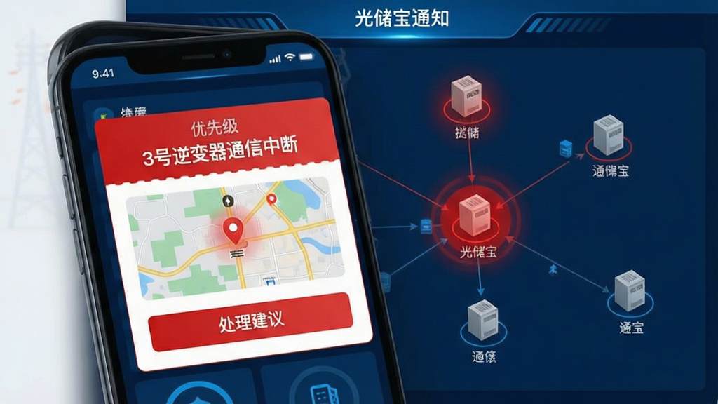 �ⴢ�����������ܸ澯֪ͨ����չʾ���ֻ���Ļ�ϳ���һ�������ȼ��ĸ澯������Ϣ������Ϊ��3�������ͨ���жϡ��������ж�λ��ͼ�봦�����鰴ť�����汳��Ϊ��վ����ͼ�������豸�Ժ�ɫ������˸��ʾ��������������Ŀ����ɫ��Ƽ����γɶԱȣ����ָ�Ч��ά�Ľ��ȸ���רҵ�ԣ����ʸɾ����޶���Ԫ�ء�