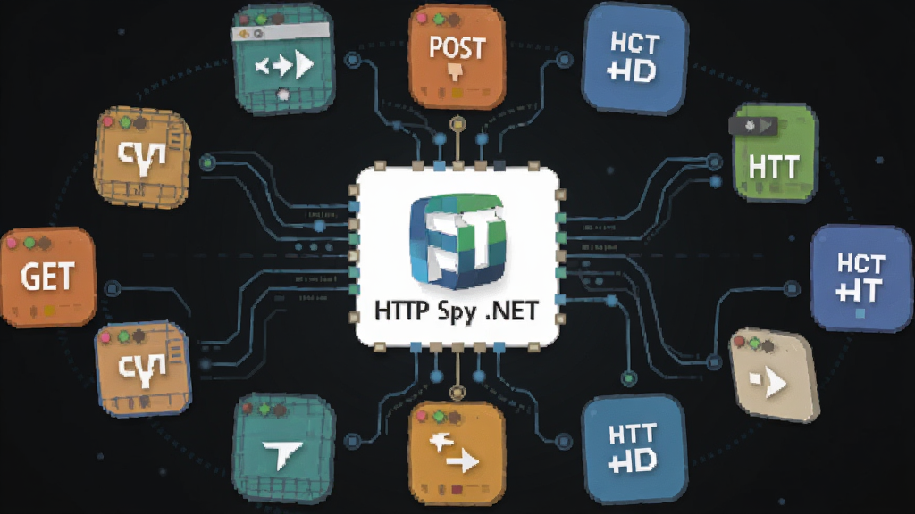 HTTP Spy .NET ��������ʾ��ͼ���������������߿򣬲�������Ϊ����Logo����Χ�����Ÿ���HTTP���󷽷�ͼ�꣨GET��POST�����Ű��в�θУ����Ϊ��ƽ���Ƽ��в廭��ϸ�ڰ������ݽڵ��������������ʸɾ��޶���Ԫ��
