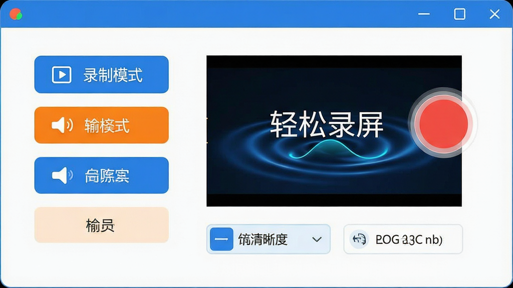���壺����¼�����������棬չʾ����¼�ƿ�����壻���֣������У������ʾ¼��ģʽѡ��ť���Ҳ�Ϊ��ɫԲ��¼�����������·�Ϊ�����ʽ��������ѡ��Ű棺����Ԫ���������У�ͼ�������ֱ�ǩ�����ɱ棻��񣺱�ƽ����Ʒ����ɫ��Ϊ���״��䣬�ֲ�������ɫ��׺��ϸ�ڣ�¼������Ԥ��������ʾ������¼���������������Ķ�̬����ʾ�⣻���ʣ�������Ⱦ���ɾ����޶���Ԫ��
