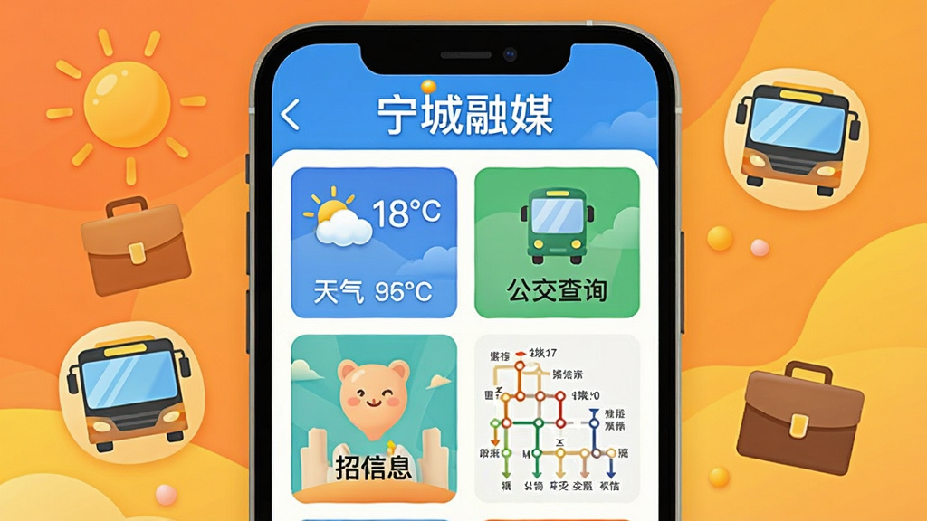 ��������Ϊ��������ý��APP�ı��������棬��Ļ��ʾ����Ԥ����������ѯ����Ƹ��Ϣ��ģ��ͼ�꣬�����С�������ý�����֡����岼�����ֻ���ĻΪ���ģ�����Ϊ��ů�ĳ�ɫ�ͻ�ɫ���䣬����̫���������������İ���ͼ�꣬Ӫ�������������иС��Ű�����ֻ���Ļ����չʾ��ͼ���������С����Ϊ���ò廭�磬ɫ��������ϸ�ڰ����¶����ֺ͹�����·ͼ�����ʸɾ����޶���Ԫ��