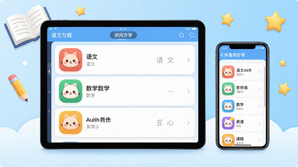 һ��չʾ����ͬ��ѧAPPѧϰ����ĸ�����Ⱦͼ������Ϊƽ��������ֻ�������ʾ����Ļ�г������ġ���ѧ��Ӣ���ѧ��ͬ���γ��б�������ɫ�����죬���ñ�ƽ����Ʒ��ͼ��Բ��ɰ�������Ϊǳ��ɫ���䣬�����鱾��Ǧ�ʡ����ǵ�ѧϰԪ�ص�׺�����������ɾ����޶���Ԫ��
