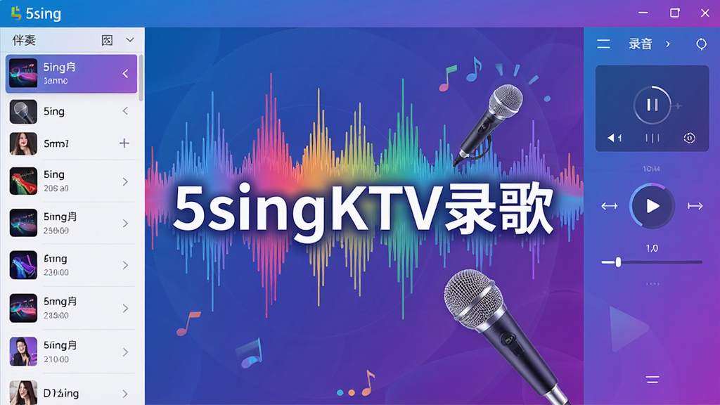 һ��չʾ5singKTV¼������������ĸ����ͼ��������������Ŀ�ġ�5singKTV¼�衱����������Ϊ��ɫ���ֲ�������˷�Ԫ�أ����Ϊ�����б����Ҳ�Ϊ¼��������壬�������ִ���Լ������ɫ����ɫ�������������������޶�������