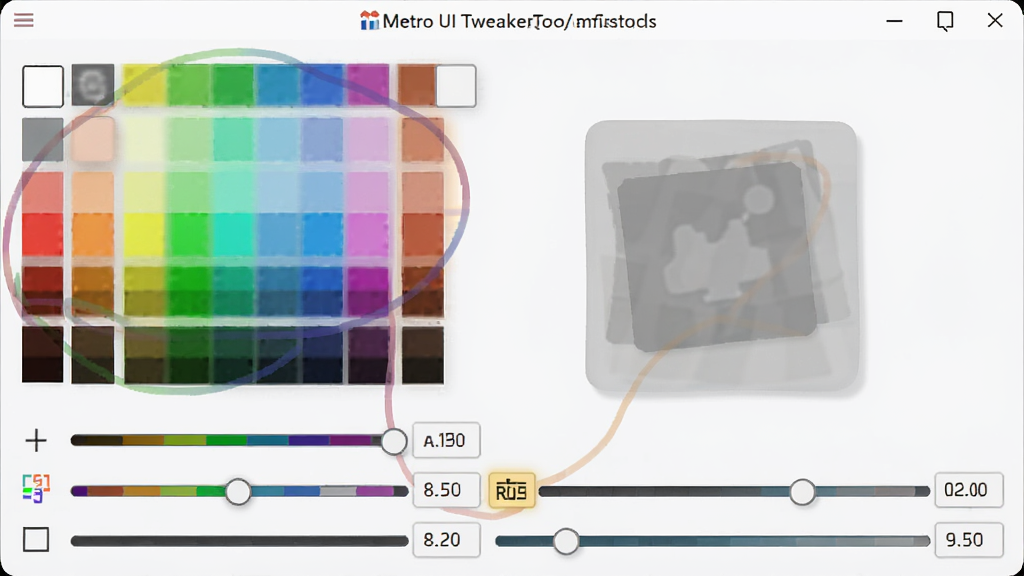 Metro UI Tweaker Tool������ɫ�������ڣ�����Ϊ��ɫ�����͸������ʾ�������־��У��Ű�ֱ�ۣ������ͣ�ϸ����ʾRGB������ֵ�����������ɾ�