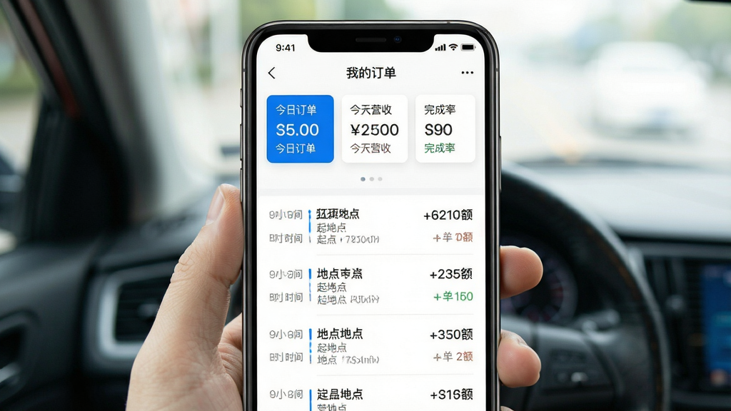��������Ϊ�ɶ�����˾����APP�ġ��ҵĶ�����ҳ�棬������ʾ���ն���ͳ�ƿ�Ƭ�����������ն�����������Ӫ�ա�������ʡ������֣��·�Ϊ�����б���ÿ����ʾʱ�䡢���յ�ͽ������԰�ɫΪ��ɫ����ɫ��׺��������������ֻ������Ű棬UI��Ƽ�Լ����ϸ�����������������������ɾ������