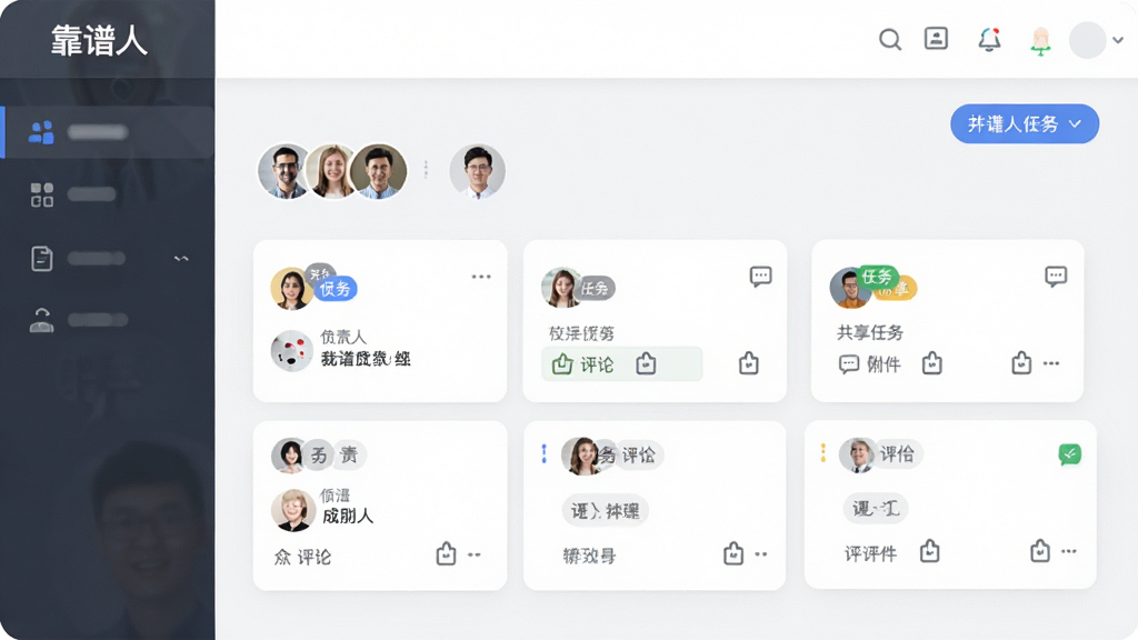 �������Ŷ�Э�����棬չʾ�������񿴰壬��Աͷ��ֲ�������Ƭ�������˱�ǩ���������븽��ͼ�꣬���������Լ����ע�������ˡ��������������޶���Ԫ��