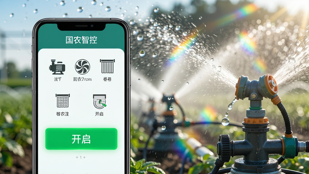 ���壺�ֻ�չʾ��ũ�ǿ��豸������壬����Ϊ�Զ����ϵͳ����乤�������֣��ֻ��������ƫ���Ҳ�Ϊ���ͷ��ˮ��д��ˮ�龧Ө���Ű棺���水ť�������룬��ɫ����������ť����������ռ60%�ռ䡣���дʵ��Ƽ���ϣ�ɫ�����¡�ϸ�ڣ�������ʾ����ũ�ǿء��������豸ͼ�����ˮ�á�����������ȣ����ˮ�������������䡣���ʣ����壬��̬��ǿ���ɾ��޶���Ԫ�ء�