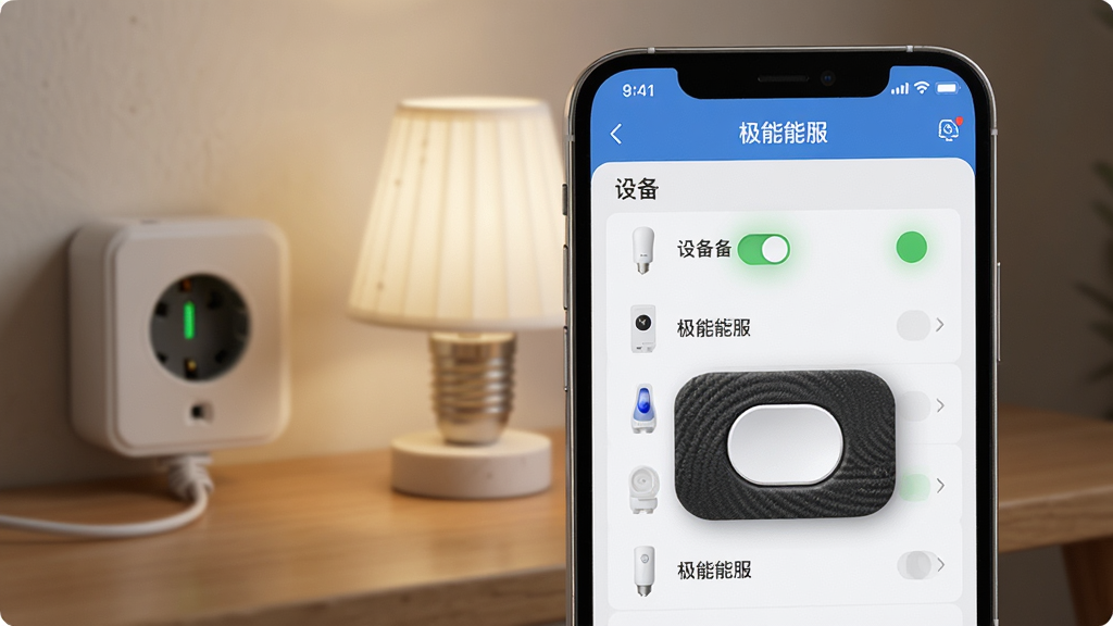 չʾ�����ܷ�Զ�̿��ƹ��ܵĳ���ͼ����������Ϊ�ֻ�App���ƽ��棬�����ذ�ť���豸�б��������黯��ʾ���ܲ�����ƾߡ����ֲ��ûƽ�ָ���дʵ��ϸ��ͻ�����ư�ť�Ĵ������豸��Ӧ״̬�����ֱ�ע