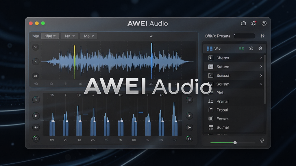 һ��չʾAWEI Audio����������ĸ�����Ⱦͼ������������ξ���������ЧԤ���б�������Ϊ��ɫ�Ƽ��н��䣬������У����ּ���������Ű�ͻ����AWEI Audio��Ʒ������������ִ���Լ��ϸ�ڳ���ϸ���Ӱ��ĥɰ�����ʸУ����������ɾ����޶���Ԫ��