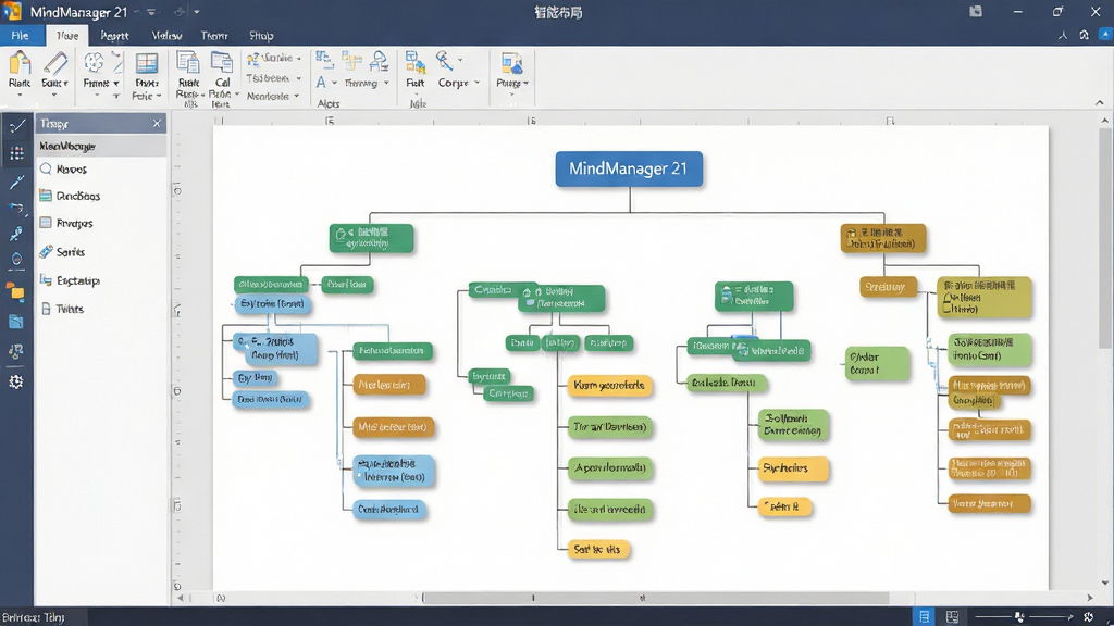һ����������չʾͼ�������ǡ�MindManager 21���������棬�ص�ͻ�������ܲ��֡����ܡ�����Ϊ�����ͼռ��Ҫ���棬��������򹤾�������������һ���Զ������������ҵ��֯�ṹͼ�����Ϊ��ƽ��UI��ƣ�ɫ�����졣ϸ���ϣ���ͼ�ķ�֧�Զ����룬�ڵ�����ȣ�������΢�����ӰЧ������������������Ԫ��������ͻ�������ĸ�Ч�����ܸУ��޶���Ԫ�ء�