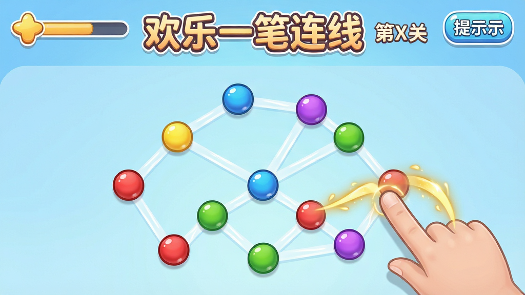 ���壺����һ��������Ϸ�����棬����������ʾһ���ɲ�ɫԲ���������ɵĸ���һ�ʻ����⣬�����ָ������Ļ�ϻ������ߡ����֣�����������½ṹ���Ϸ�Ϊ�ؿ����Ⱥ���ʾ��ť���·�Ϊͼ������������й�ͼ������Ϊ����ɫ���䡣�Ű棺��Ϸ���⡰����һ�����ߡ���Բ��ɰ��������������ڶ������Ա��С���X�ء��������·�ͼ��������Ŀ����񣺿�ͨ���У�ɫ���������£�����������Բ���й���ϸ�ڣ�Բ����ɫΪ��������϶�ɫ������Ϊ��ɫ��͸������ָ�����н�ɫ�켣��Ч�����ʣ����壬�ɾ����޶���Ԫ�ء�