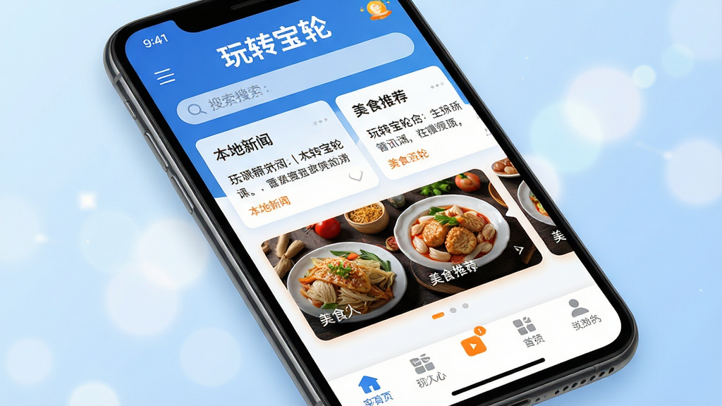 ��������Ϊһ�������ֻ���Ļռ�ݻ������ģ���Ļ��չʾ��ת����APP����ҳ���棬���������������в�Ϊ����������Ѷ��Ƭ����ʳ�Ƽ��ֲ�ͼ���ײ����ܵ����������ɼ������ֲ��þ��й�ͼ���ֻ�΢΢��б������Ϊ����ɫ��������͹�ߡ��Ű������ִ���UI������ɫ������Ϊ���������ɫ��׺��ϸ����ͻ��APP���ơ���ת���֡���������Ļ�Ϸ������ʸ��壬�ɾ��޶���Ԫ�ء�