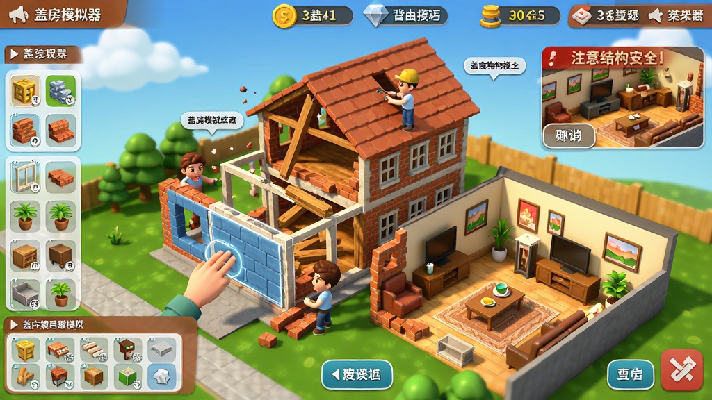 ���壺�Ƿ�ģ������Ϸ�����棬չʾһ�����ڽ����е����㾫��С¥����Χ�в�ƺ����ľ�ͼ�Χǽ�����֣����������ǽ������壬���·�Ϊ����ѡ���������·�Ϊ������ť��������ʾ��Һ���ʯ�������Ű棺UI��������������ͼ���������򣬽���ģ�ͱ���Э��������45�ȸ��ӽǡ���񣺿�ͨдʵ���ɫ���������ޣ���ӰЧ����Ȼ��ͣ����廭��ɾ�ͨ͸��ϸ�ڷḻ��ϸ�ڣ�����ǽ����ש���������Ŵ��������ֱ棬���˽�ɫ���ڷ�����ҵ������а���Ʈ�������ʣ�������Ⱦ���޾�ݣ��޶���Ԫ�أ�����ɾ������֣����水ť�Ա�ע
