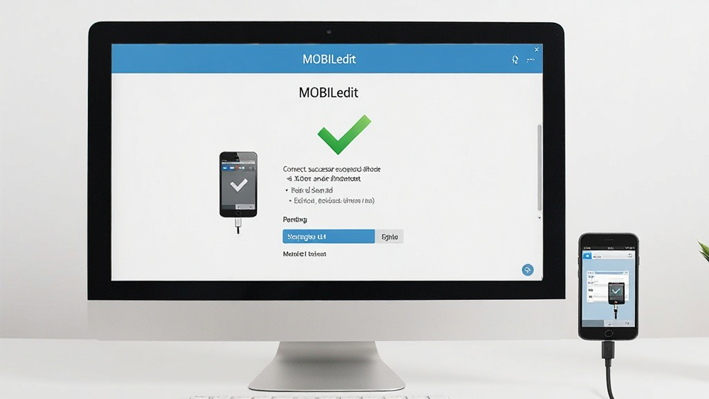 MOBILedit�����ֻ��ɹ���ʾ���棬������Ļ��ʾ�豸��Ϣ�͹���ѡ��ֻ������ͨ��USB�����ӣ�������������ɫ�Թ�ͼ���ʾ���ӳɹ�������������������廭�ʣ��ɾ��޶���Ԫ��