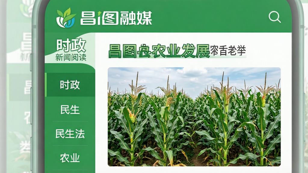 ���壺����ͼ��ý�������Ķ����棬��Ļ��չʾһƪ���ڲ�ͼ��ũҵ��չ��������ͼ�����֣��ֻ�����չʾ������з��ർ�������Ҳ����������飬��Ļ�Ϸ���ʾ����ͼ��ý��Logo���Ű棺ҳ��������������ͼ������ɫ������ɫ�Ͱ�ɫΪ���������дʵ���ƽ����ϡ�ϸ�ڣ���Ļ���С�ʱ������������������ũҵ���ȱ�ǩ����ͼչʾ��ͼ��������ʣ����壬�ɾ����޶���Ԫ�ء�