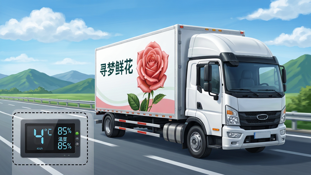 һ��չʾ�ʻ������������̵Ĳ廭��������һ����ɫ����������������������ӡ�С�Ѱ���ʻ���������һ��ʢ����õ��ͼ������������ʻ�ڸ��ٹ�·�ϣ����������������Զ���������ɽ���������½������߿�չʾ������ʪ�ȼ��������壬��ʾ�¶�4�棬ʪ��85%�����幹ͼ���⣬ɫ������дʵ���ں��ִ������Ƽ������ʻ���ҵ��������Ϣ������������ϸ���������޶���Ԫ�ء�