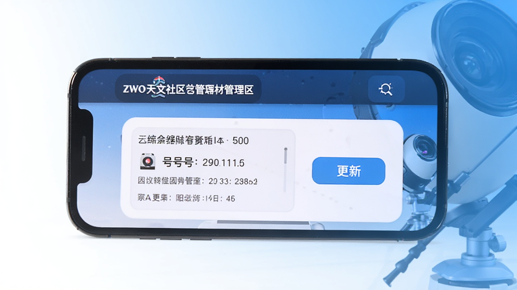չʾZWO�������������Ĺ������棬�ֻ���Ļ����ʾ�Ѱ󶨵���������ͺ���̼��汾��Ϣ���Ա��и��°�ť������Ϊ��ɫ����ɫ���䣬���ɾ������������������޶���Ԫ��