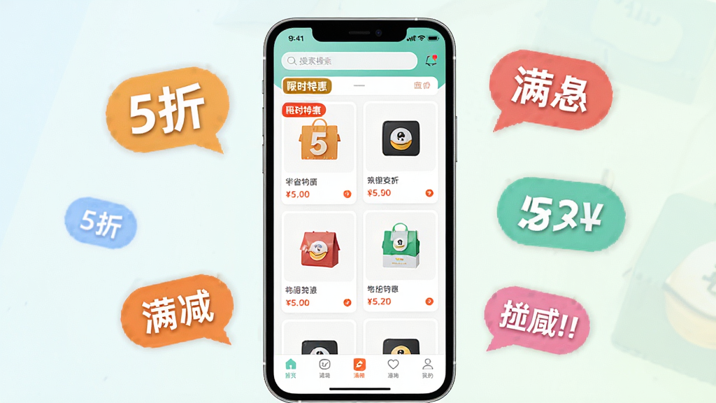 ���壺ƴʡʡ����APP������չʾ�����ۿ���Ʒ���С���ʱ�ػݡ���ǩ�����֣��ֻ���Ļռ�ݻ������룬��Χɢ���š�5�ۡ��������������������ݣ��Ű棺��������ٲ�����ʽ����Ʒ��Ƭ�������룻������¼�Լ��ɫ�����죻ϸ�ڣ���Ļ���������������ײ��е���������Ʒͼ�ϱ��м۸񣻻��ʣ����壬�ɾ��޶���Ԫ�ء�