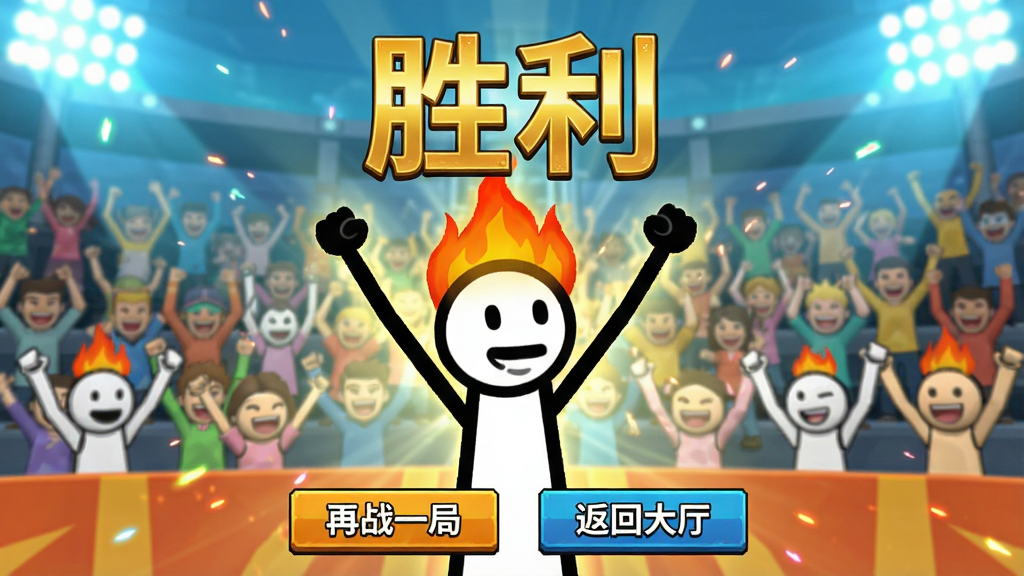 ��Ϸս��ʤ�����棬һ������˽�ɫ�ڳ�ʤ�����ƣ������ǻ����Ĺ��ڣ���Ļ�Ϸ���ʾ��ʤ������ɫ���֣������С���սһ�֡��͡����ش�������ť��������������Χ���ң������������ɾ��޶���Ԫ��