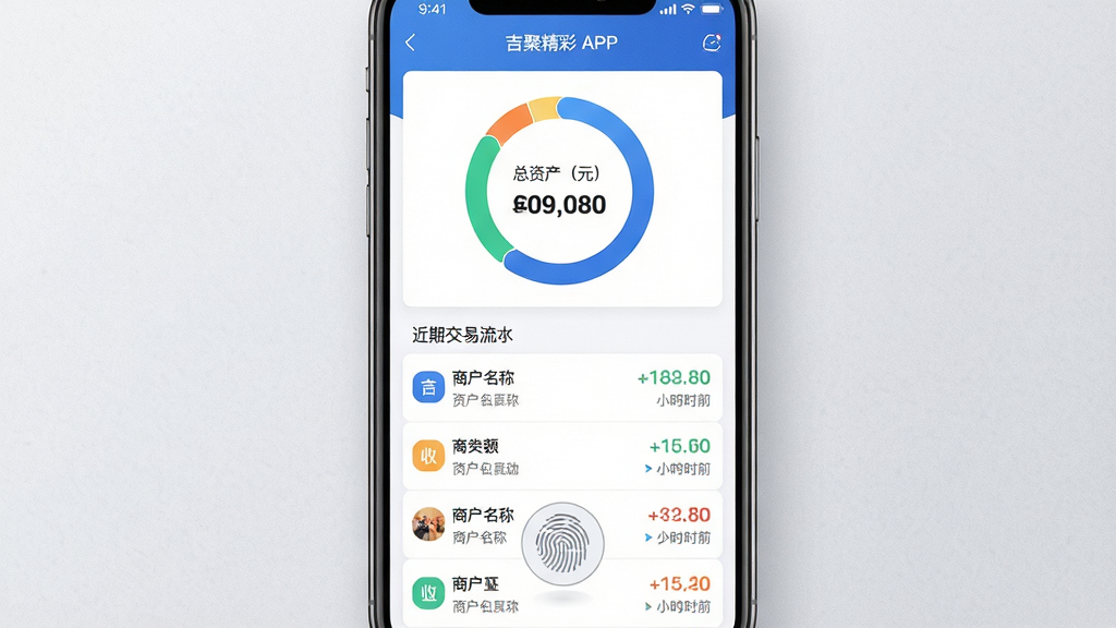 ���壺���۾���APP���˻��ʲ�����ҳ�棬ҳ����ʾ�ʲ���������ͼ�����ڽ�����ˮ�б�������Ϊǳ��ɫ���������֣��ֻ��������У�UIԪ�ض������룬ͼ�������ڶ��������׼�¼���б���ʽ�������졣�Ű棺��Ƭʽ��Ϣ���֣�ÿ����Ƭ�����̻����ơ���ʱ�䣬���ò�ͬ��ɫ����������֧������񣺽������ݿ��ӻ����������ɫ����������������Ŀ��ϸ�ڣ�����ͼ������ʾ�����ʲ���Ԫ��������ģ��ָ����֤ͨ������ת�Ķ���Ч�������ʣ��߷ֱ�����Ļ��ʾ������㣬�����ʸ�ϸ�壬�ɾ��޶���Ԫ�ء�