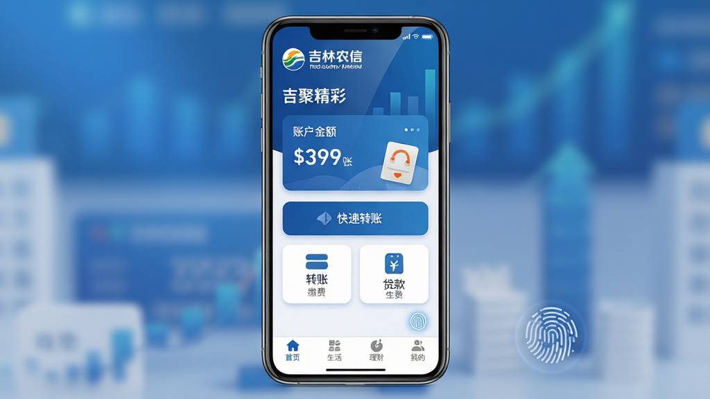 ���壺�����ֻ���Ļչʾ�����۾��ʡ�APP�����棬���涥���м���ũ��LOGO�뻶ӭ��в�����չʾ�˻���Ƭ�����ת�˰�ť������ɷ�ͼ�꣬�ײ�������������ҳ��������ơ��ҵ��ĸ���ǩ�����֣��ֻ����У���Ļ�������Ծ�ͷ������Ϊ�������ɫ���ڷ���黯ͼ�����Ű棺������Ϣ�㼶��������Ҫ����ģ�����Բ�ǿ�Ƭʽ���У�ͼ���·����С�ת�ˡ����ɷѡ�����������ı�ǩ������ִ���ƽ�������΢������Ӱ��ɫ���Լ���ũ�ű�־�Ե���ɫ���ɫΪ����ϸ�ڣ���Ļ�������͹��ߣ�ָ��ʶ��ͼ�������½���˸�����崫�ݰ�ȫ�ɿ��ķ�Χ�����ʣ�4K��������Ⱦ��ϸ��������ɫ�ʾ�׼���ɾ��޶���Ԫ�ء�
