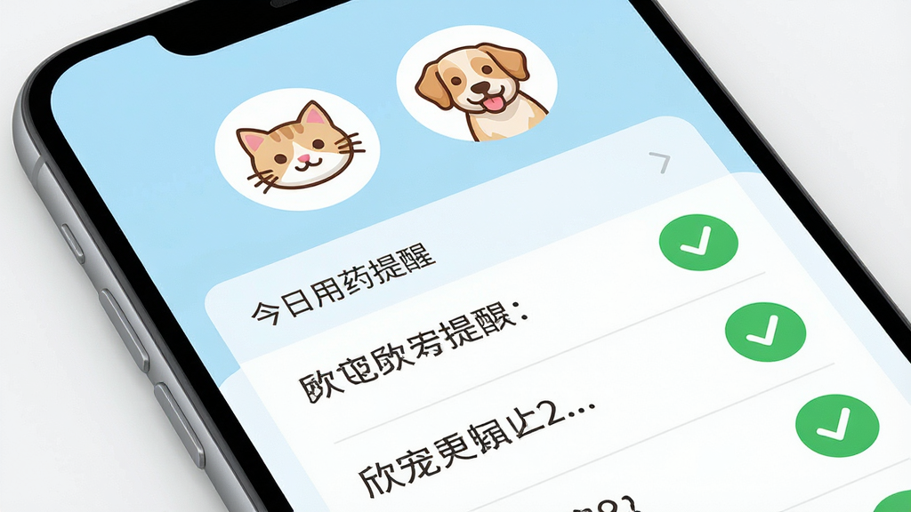 һ�������ֻ���Ļ��д����Ļ��������ʾ����ҩƷApp�������棬�Ϸ��г���è���빷���Ŀ�ͨͷ��ͼ�꣬�м��г�������ҩ�����б���ÿһ��������ɫ�Թ���ť�������Ե���ɫ�Ͱ�ɫΪ��ɫ������������������������Ⱦ���ɾ��޶���Ԫ��
