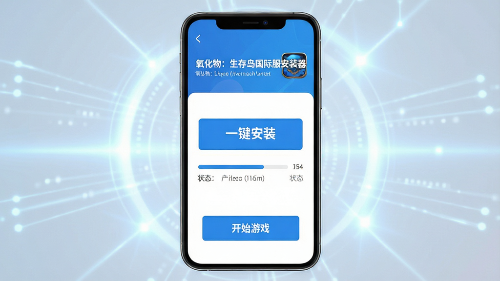���壺�����ֻ���Ļչʾ����������浺���ʷ���װ�����İ�װ���棬��һ����ġ�һ����װ����ť�����֣��ֻ����У�����Ϊ���ĿƼ��й�Ч���Ű棺��ť�·��н�������״̬��ʾ����񣺱�ƽ��UI��ƣ�ɫ��������Ϊ����ϸ�ڣ���װ��ɵ�������ʼ��Ϸ����ť�����ʣ����壬�ɾ����޶���Ԫ�ء�