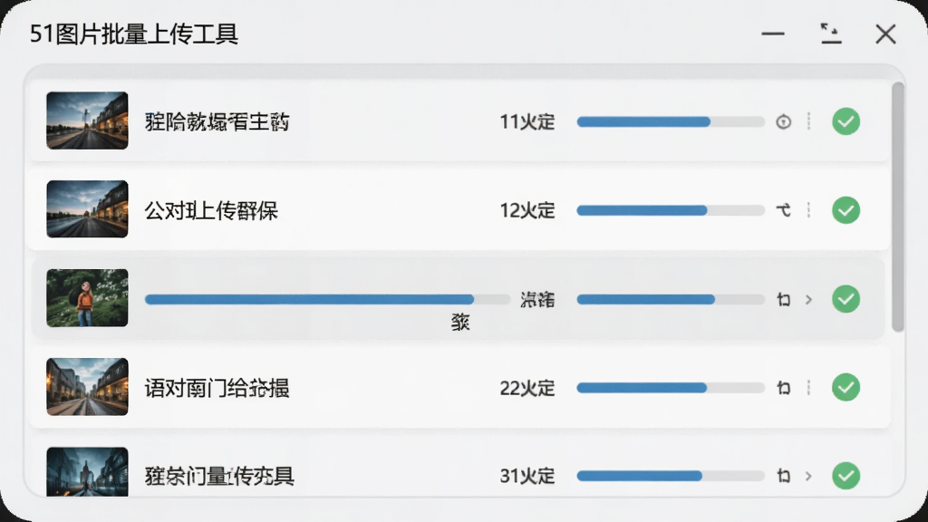 ��д��51ͼƬ�����ϴ����ߡ����������й������棬����ͼƬ�ļ��������룬ÿ����ʾ����ͼ���ļ�������С����������״̬ͼ�꣬����һ�н��������ڶ�ȡ�У����汳��Ϊǳ��ɫ���߿�Բ���ִ�������ϸ�����ֶ�����ͬʱ�������ɾ�����������