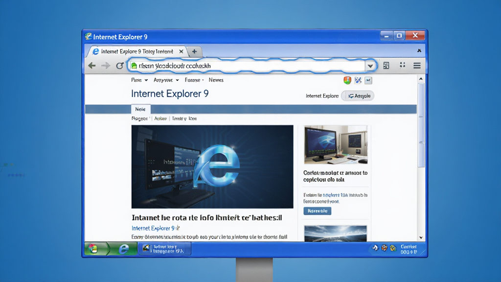 ���壺һ̨������Internet Explorer 9������ĵ�����Ļ������������࣬��ַ��ͻ����ʾ�����֣�������Ļ���У����������ռ��Ļ�󲿷֣�����Ϊ�ɾ��Ľ�����ɫ���Ű棺�����������չʾһ��������ҳ���Ű���ʽ�����дʵ�Ƽ��У�����������ϸ�ڣ�IE9��־�Ե���ɫeͼ�����������ɼ���ҳ�����������ɶ������ʣ����壬�ɾ����޶���Ԫ�ء�