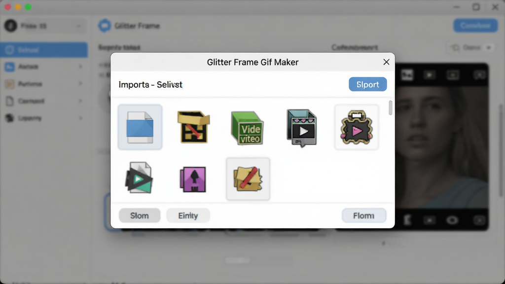 Glitter Frame Gif Maker֧�ֵ�����Ƶ�ļ��Ĺ��ܽ��棬��ʾ�ļ�ѡ�񴰿����ж��ָ�ʽͼ�꣬����Ϊ���������棬������ˣ��ɾ��޶���Ԫ�أ���������