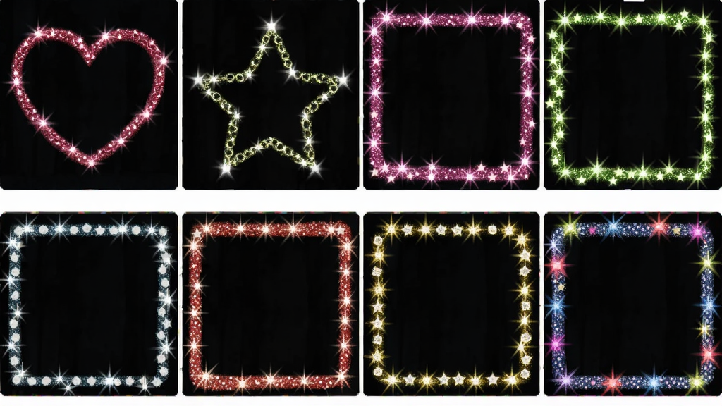 Glitter Frame Gif Maker��̬����ز�չʾͼ�����������ж��ֲ�ͬ��������߿�����ͼ���а����Ρ����Ρ�����ȣ�ɫ�����ޣ������ɾ����������룬��������