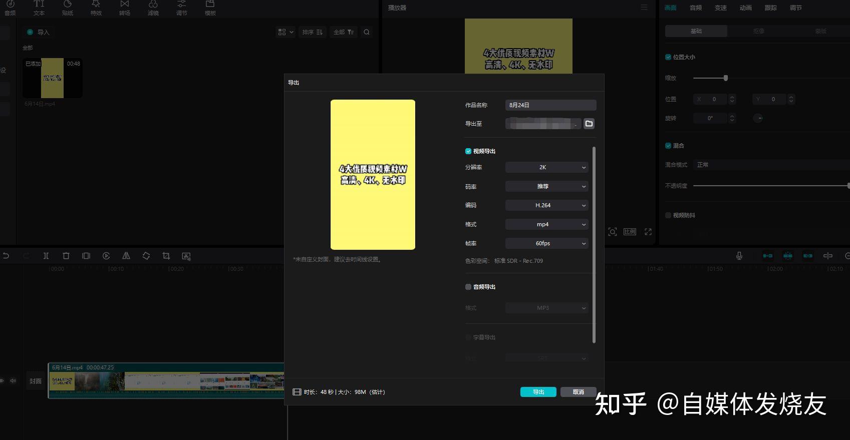 CogClip 导出设置 视频格式 分辨率选项