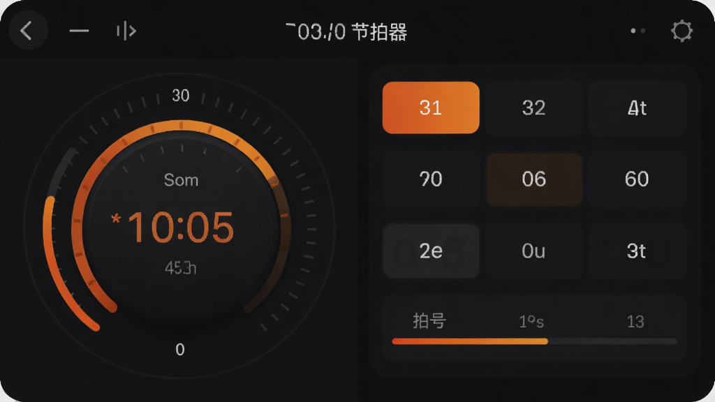 ��������Ϊ�������������App�Ľ������ý��棬������ٶȵ���ת�̣��Ҳ����ĺ�ѡ���б�����������ɫΪ���������Գ�ɫ�ĸ�����ʾ���������ҷ������Ű����룬����Լ�ִ���ϸ�ڰ�����Ļ�ϵ�����������������������������ɾ��޶���Ԫ�ء�