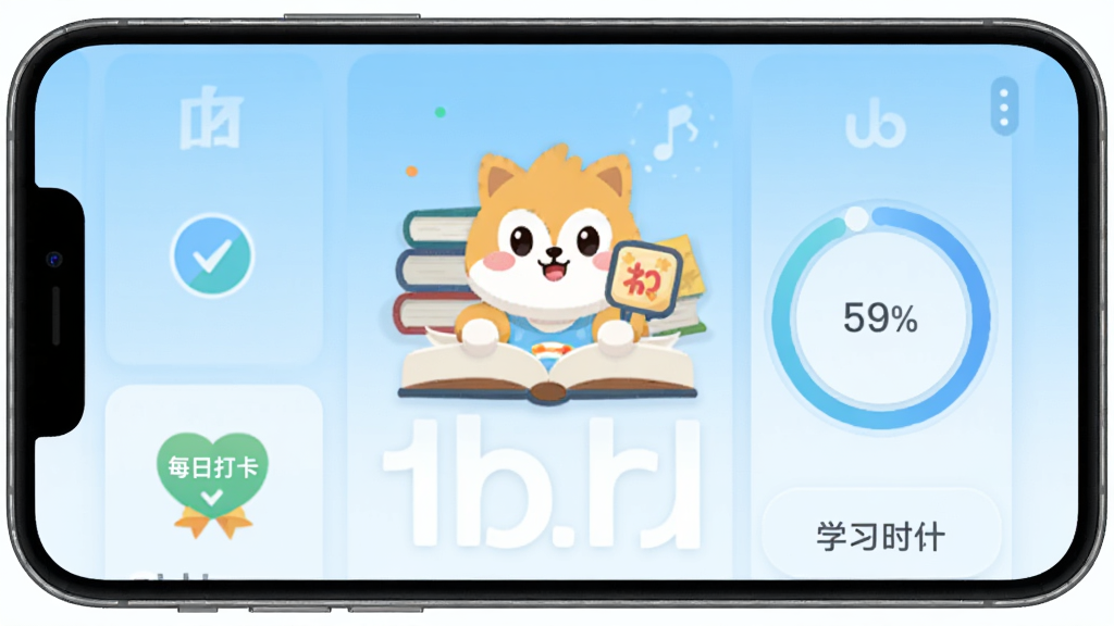 �ڴ�Ӣ��APP�������ͼ���ֻ���Ļ��ʾ���ʿ�Ƭ�ͽ��Ȼ��������ǵ���ɫ���䣬����Ϊ��ͨ��������鱾Ԫ�أ����־��У��Ű���������ƽ����Ʒ��ϸ�ڰ���ÿ�մ�ͼ���ѧϰʱ��ͳ�ƣ����ʸ���ɾ��޶���Ԫ��