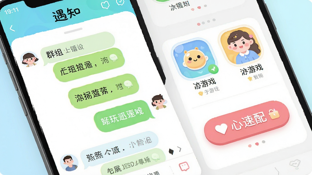 չʾ����֪��APP�Ļ����淨���棬����Ⱥ�����졢С��Ϸͼ�ꡢ�Ķ����䰴ť��Ԫ�أ�����ɫ�ʻ��ã�ͼ��ɰ������ִ������£�������£�ϸ�ڷḻ�����ʸ��壬�ɾ����޶���Ԫ��