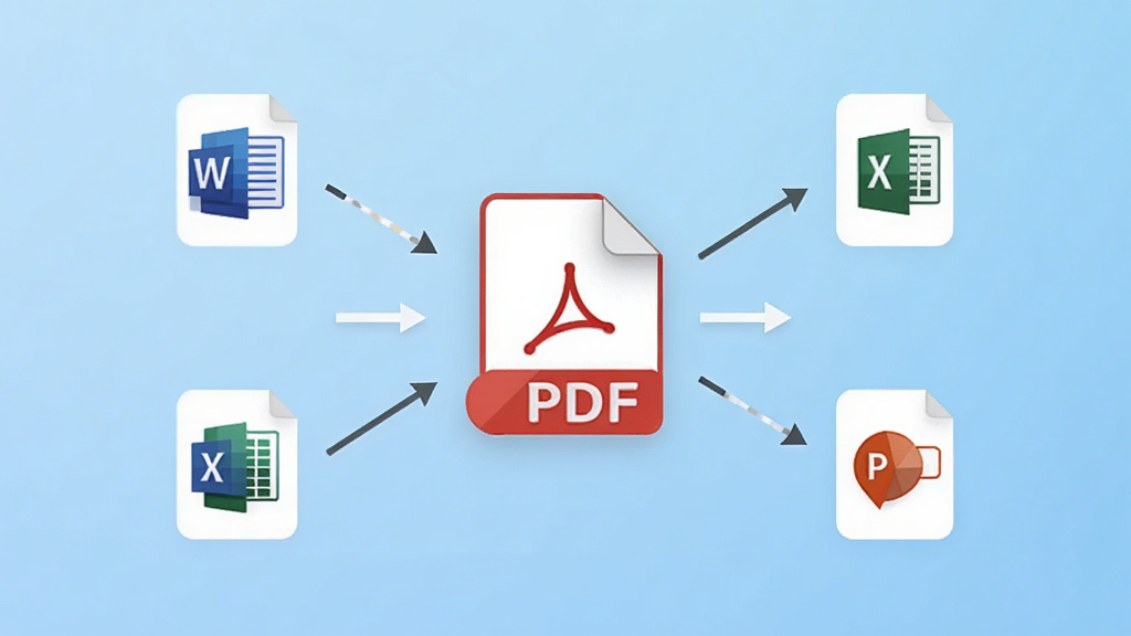 ����PDF��ʽת������չʾͼ������������ʾPDF�ļ�ͼ�����������ʽͼ�꣨Word��Excel��PPT�ȣ�֮���м�ͷ���ӣ�����Ϊǳ��ɫ���䣬������Ƽ��ֱ�ۣ����ʸɾ�