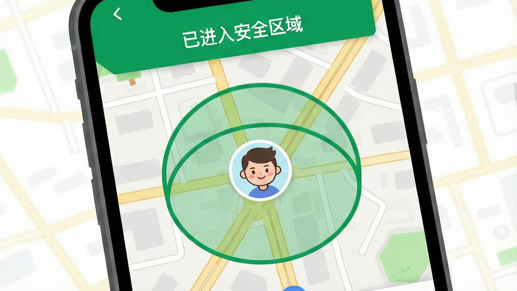 ��������Ϊ�ֻ���ͼ���棬��ʾһ����ͨͷ���ʵʱλ�ã���ͼ����һ����ɫ��ȫΧ��ԲȦ������״̬����ʾ���ѽ��밲ȫ������ʾ������Ϊ��ͼ�Ľֵ����񣬷��Ϊ���ı�ƽ����ͼ���ɫ�����죬���ʸɾ����޶���Ԫ�ء�